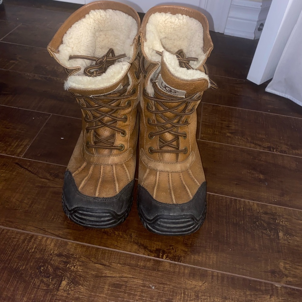 UGG Tan Leather Lace-Up Boots